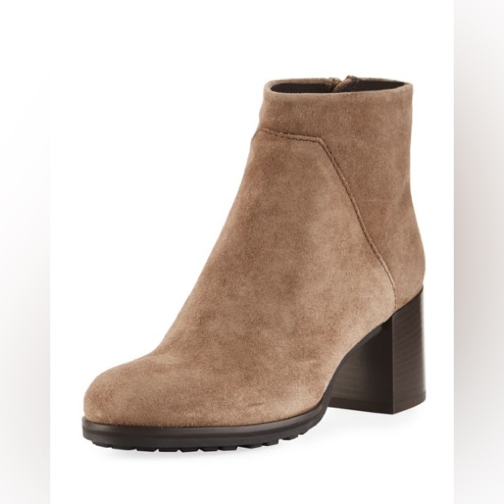 Aquatalia Everett suede brown block heel ankle boot size 6.5